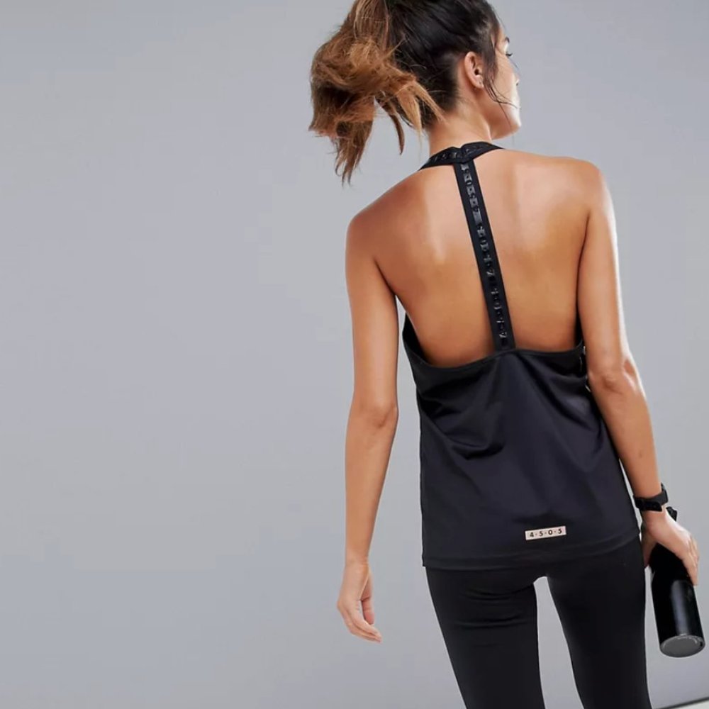 ASOS 4505 loose fit tank with tape back detail (2, Black)